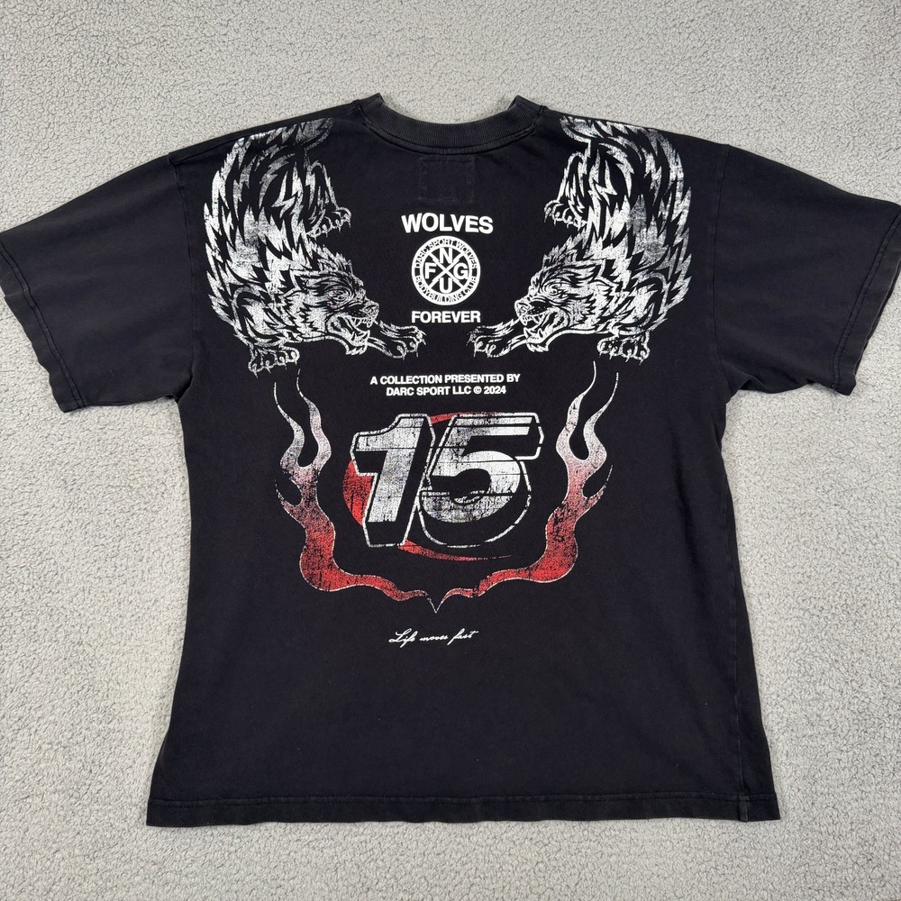 Darc Sport Life Moves Fast Wolves Forever Tee Shirt Size L Black Power Lifting